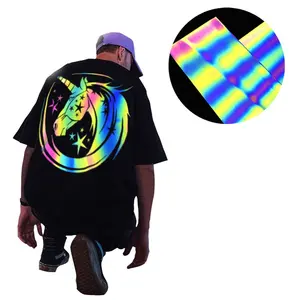 Hola Vis Arco Iris colorido de la PU hierro en transferencia de calor para reflectante película de vinilo hoja Roll para camisa ropa logotipo DIY de corte de diseño