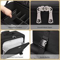 Valise de Maquillage Roulante Grande Capacité Relavel 4 en 1, Chariot de Voyage pour Artistes avec 7 Petites Trousses, Trousse Cosmétique en Toile Noire