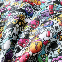 Tissu de doublure en sergé 100 % polyester à séchage rapide, imprimé numérique motif dessin animé graffiti urbain coloré, pour manteaux, entoilages et sacs de vêtements pour filles
