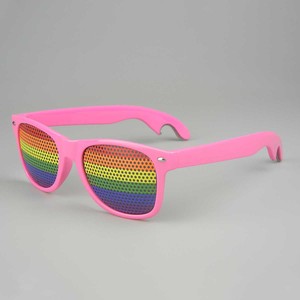 2024 unisexe Logo personnalisé ouvre-bouteille lunettes de soleil multicolore arc-en-ciel autocollant lentille blanc vert bleu pour l'été - Product Image 1