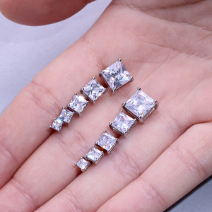 Caoshi <strong>Pretty</strong> Silver Plated Wedding <strong>Earrings</strong> Jewelry Princess Cut Cubic Zirconia Wedding <strong>Earrings</strong> for Brides - Product Image 5