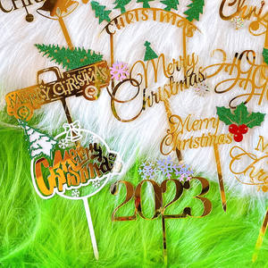 Fábrica al por mayor barato pastel decoración Cupcake suministros barato acrílico Feliz Navidad pastel Topper para Navidad - Product Image 5