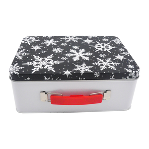 Venda quente Grande Vintage <span class=keywords><strong>Kids</strong></span> Tin Lunch Box Custom Vazio Retangular Metal com Alça para Cookies e Doces Atacado - Product Image 1