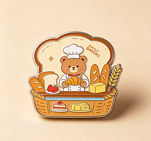Pin esmaltado de panadería de dibujos animados, insignia metálica artesanal con diseño de rebanada de pan y oso panadero, adorno cloisonné para regalo y bolso - Product Image 4