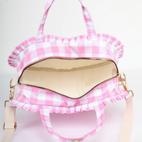 Personnalisé mignon femmes Plaid Weekender sac à volants sac fourre-tout sangle de guitare Nylon coeur sac à bandoulière