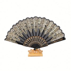 Éventail pliant artisanal en plastique doré, style chinois, pour la danse, les mariages et les fêtes, à tenir à la main - Product Image 1