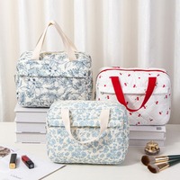Sac de rangement pour cosmétiques matelassé à imprimé floral, grande capacité, écologique, en polyester et coton, avec poignée souple, OEM ODM