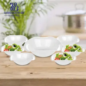 Heat resistant lotus leaf shape 7pcs plain white opal bowl set opal glassware dinner set