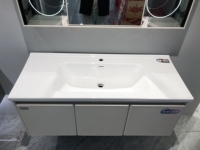 WJL 110CM Meuble-lavabo mural moderne en céramique pour hôtel, facile à nettoyer, résistant à l'humidité, avec miroir éclairé et armoire de toilette intégrée