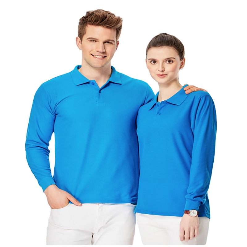 Customized Logo Blank Long Sleeve Polo Shirt CVC 60% Cotton
