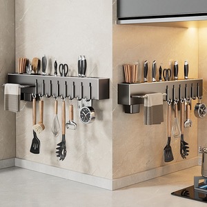 Organizador de Cocina Multifuncional de Pared, Metálico y PP, para Almacenamiento de Cuchillos y Utensilios, con Ganchos para Colgar y Barra para Toallas - Product Image 4