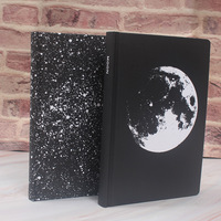 Cuaderno de Tapa Dura con Páginas Negras, Diario Personalizado con Diseño de Galaxia, Luna y Estrellas, 147*215mm, Encuadernación Cosida, Cuaderno Creativo para Estudiantes