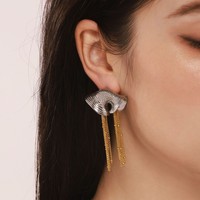 Boucles d'oreilles pendantes tendance en acier inoxydable plaqué or 18 carats PVD avec pampille en coquillage pour soirée