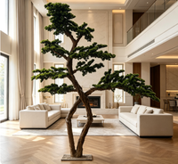Koleksi Elegan Pohon Bonsai Pinus Buatan Besar untuk Dalam/Luar Ruangan, Dekorasi Dinding Bunga Simulasi Plastik