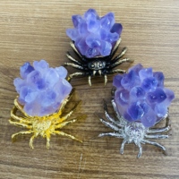 Figura de Araña de Cristal de Metal con Racimo de Amatista Natural, Adorno Creativo de Animal de Cristal para Decoración del Hogar y Escritorio, Festival