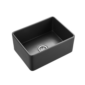 Évier de <span class=keywords><strong>cuisine</strong></span> <span class=keywords><strong>en</strong></span> argile réfractaire noir fait main, style ferme, avec façade <span class=keywords><strong>en</strong></span> tablier, 24 pouces, à cuve unique, pour <span class=keywords><strong>cuisine</strong></span> de ferme - Product Image 2