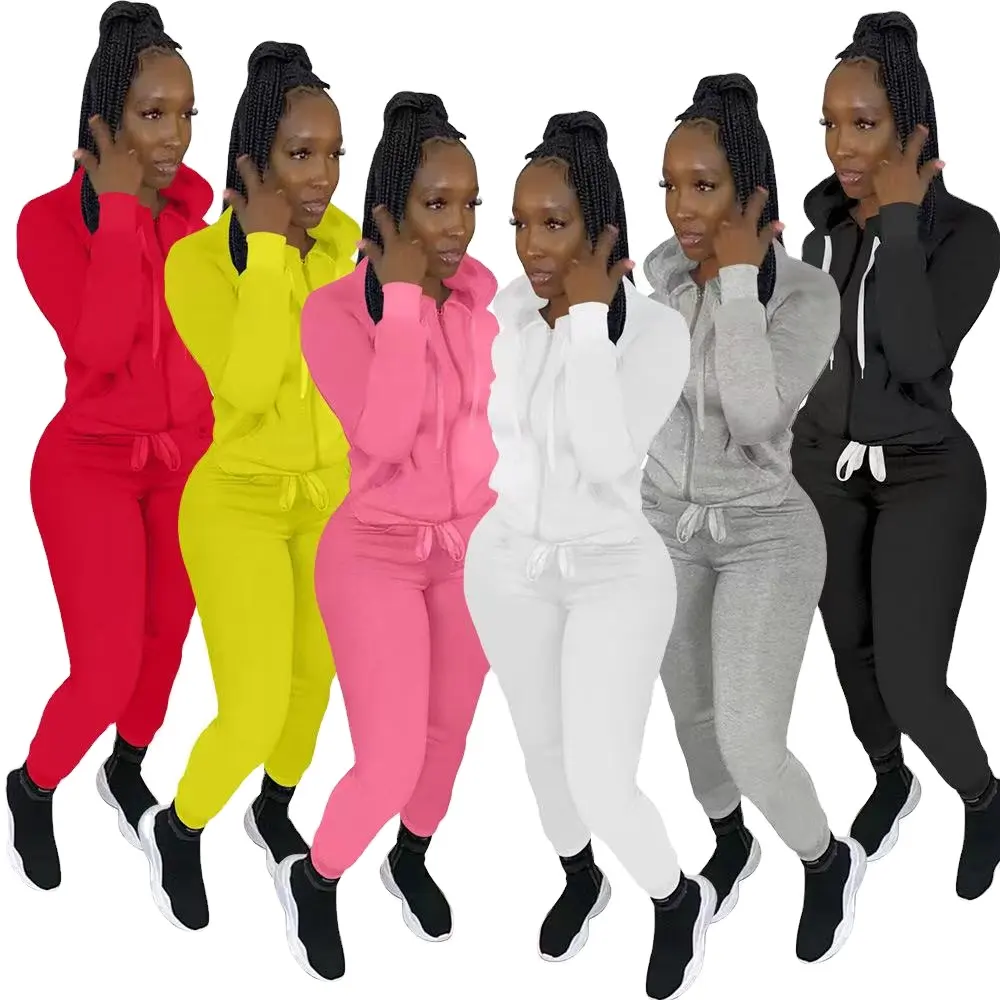 USA Damen bekleidung Großhandel Baumwolle Twill Pullover Jogger Outfits einfarbige Mode lässige Frauen zweiteilige Anzüge
