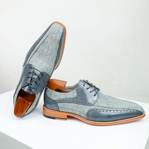 2026 Men's Business Leather Shoes Color <b>Block</b> Dress Shoes Square Toe Lace-up Casual Shoes for Men - Product Image 2