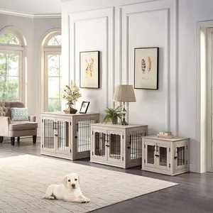 Indoor Premium Dog Crate Furniture Wooden Dog House White Wood Crates Cage Kennels For Dogs Outdoor