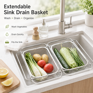 Vegetable Washing <b>Basket</b> Stainless Steel Colander Kitchen Sink Drain <b>Storage</b> Rack Modern Simple Multipurpose Home Kitchen Tool - Product Image 5