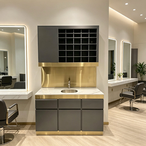 Mobile Lavatesta Professionale da Barbiere Color Oro per Salone di Bellezza - Product Image 1