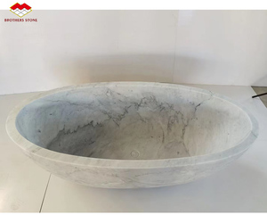 <span class=keywords><strong>Vasca</strong></span> da Bagno in Marmo Bianco di Carrara, Moderna <span class=keywords><strong>Vasca</strong></span> Freestanding in Marmo Massiccio Intagliato, <span class=keywords><strong>Vasca</strong></span> Rotonda per Bagno, Hotel e Progetti di Ville - Product Image 2