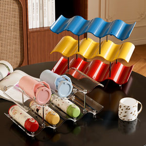 Wave Shaped Multi Tier Cup <b>Rack</b> 3 Layer Color Blocked Water Bottle Holder <b>Kitchen</b> Storage Organizer - Product Image 1