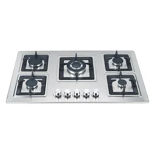 New Design Cast Iron Gas Hob Stainless Steel Gas Cooktops 5 Burner Built-In Gas Stove