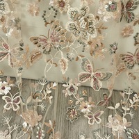 Kain Bordir Mewah Motif Bunga Kupu-kupu Berhias Manik-manik Payet Tulle Prancis untuk Gaun Pengantin