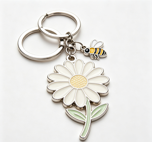 Enamel <b>Bee</b> Flower Keychain Metal Key Ring Alloy Bag Charm Pendant <b>Gift</b> Accessory - Product Image 3