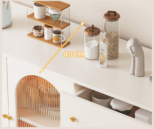 <span class=keywords><strong>Buffet</strong></span> de rangement à plusieurs tiroirs en bois massif à rayures verticales crème moderne français pour le salon - Product Image 6