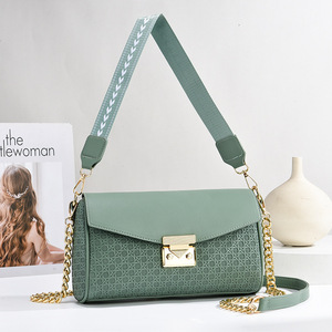 <span class=keywords><strong>Sac</strong></span> à bandoulière en cuir PU pour femmes, <span class=keywords><strong>sac</strong></span> à <span class=keywords><strong>main</strong></span> géométrique gaufré avec chaîne et large bandoulière - Product Image 1