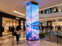 Écran LED numérique carré personnalisé P3.076 pour colonne intérieure, système d'affichage quadri-directionnel pour la communication commerciale et l'expérience de marque