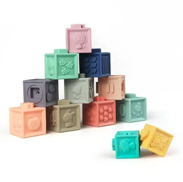 3D Pattern Design Baby Educational Toy Squeeze Soft Cube Stacking Building Block Toys For Kids