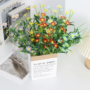 Fleurs artificielles en plastique de tournesol de simulation de décoration de jardin de mariage de marguerite à cinq têtes en gros fleurs en plastique colorées