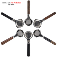 Porte-filtre sans fond pour machine à café WPM, avec poignée en bois de rose, tête en acier inoxydable 304 de qualité alimentaire, 58 mm, 2 oreilles, type plat