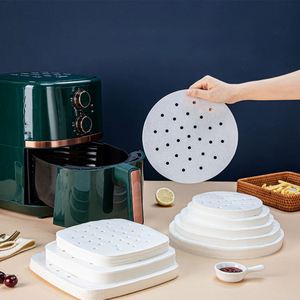 Air Fryer <b>Baking</b> Filter Parchment Steaming Bun Paper Liner 100pcs air Fryer Disposable Paper Liner With Holes for air Fryer - Product Image 2