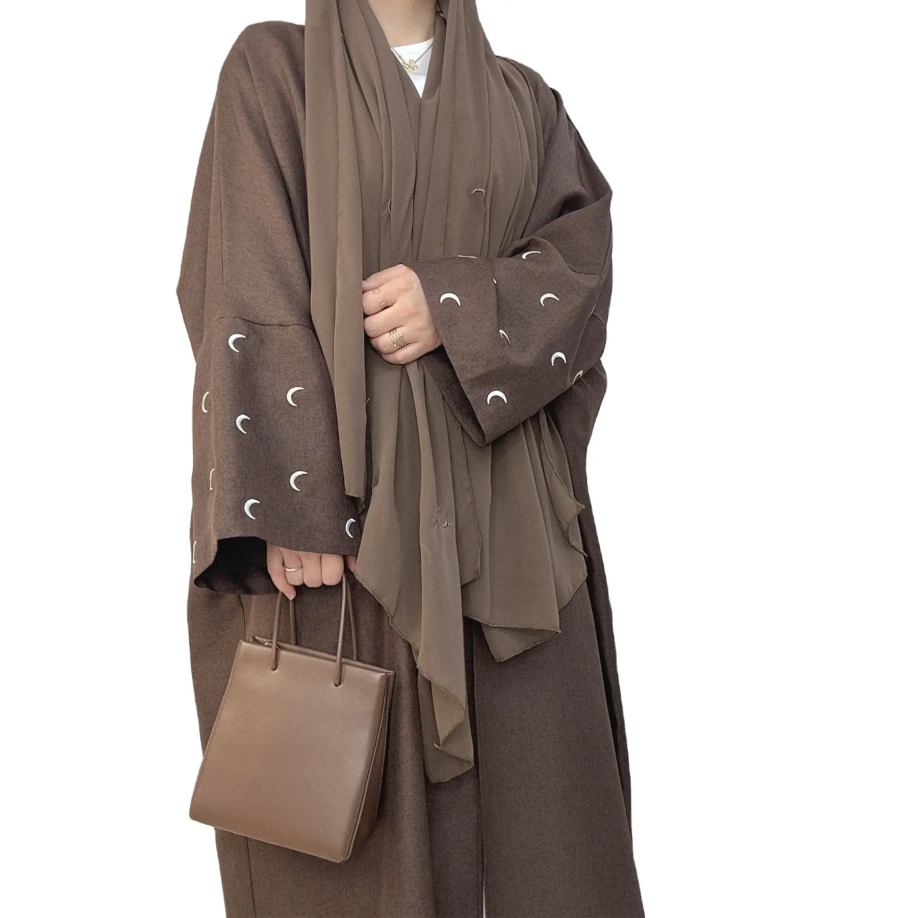 DLR327卸売中東女性ドレス無地長袖イスラム服控えめな着物プラスサイズイスラム教徒オープンアバヤ