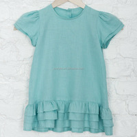 Robe décontractée pour filles, col rond, style vintage, en coton tricoté respirant, avec volants, manches courtes élastiques, en coton