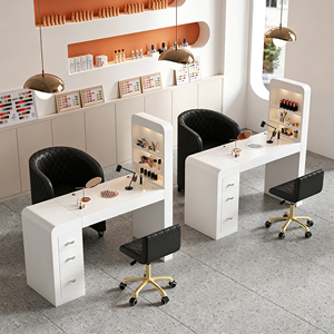 <span class=keywords><strong>Mesa</strong></span> de Manicura Moderna de Madera Blanca para Salón de Belleza, <span class=keywords><strong>Mesa</strong></span> de Manicura Individual de Lujo con Colector de Polvo y Juego de Silla - Product Image 4