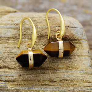 Boucles d'oreilles pendantes géométriques en pierre naturelle, œil de tigre, serti clos, origine Yiwu, bijoux de mode - Product Image 4