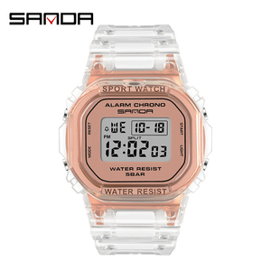 SANDA 2009 marca de moda de deporte reloj de las mujeres de los hombres transparente correa de resina LED Digital alarma cronómetro reloj jóvenes reloj electrónico - Product Image 6