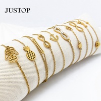 Bracelet à breloques en acier inoxydable plaqué or 18 carats, bijoux tendance pour femmes, marque Justop, vente en gros, fabriqué en Chine, MOQ 10 pièces