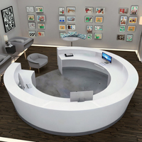 Réception de bureau blanche au design rond personnalisé en finition brillante