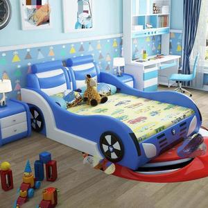 Moderno Letto per Bambini a Forma di Auto Blu in Pelle, Struttura in Legno Personalizzabile in Colore e Dimensioni, Arredamento per Camere <span class=keywords><strong>da</strong></span> Letto di Ragazzi e Ragazze - Product Image 1