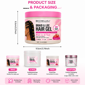 Gel capillaire hydratant bio à base d'eau avec tenue extra forte, anti-frisottis, parfum fraise, pour tresses, locks et twists – Étiquette personnalisée - Product Image 4