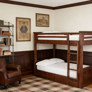 Meubles en bois pour enfants, lit superposé double en bois massif moderne pour enfants avec escalier - Product Image 4