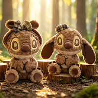 Peluche Kawaii Stitch marron avec nœud écossais - Peluche douce et moelleuse Lilo & Stitch, adorable peluche Stitch anime pour enfants