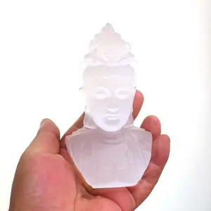 Gratis Verzending Natuurlijk Seleniet Guanyin Buddha Crystal Guanyin Bodhisattva Gegalvaniseerd Seleniet Guanyin