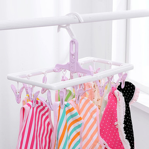 Clothes Drying Rack Plastic Foldable Single Tier Rectangle <b>Hook</b> Type Wardrobe Organizer 16 <b>Clips</b> For Clothing - Product Image 1